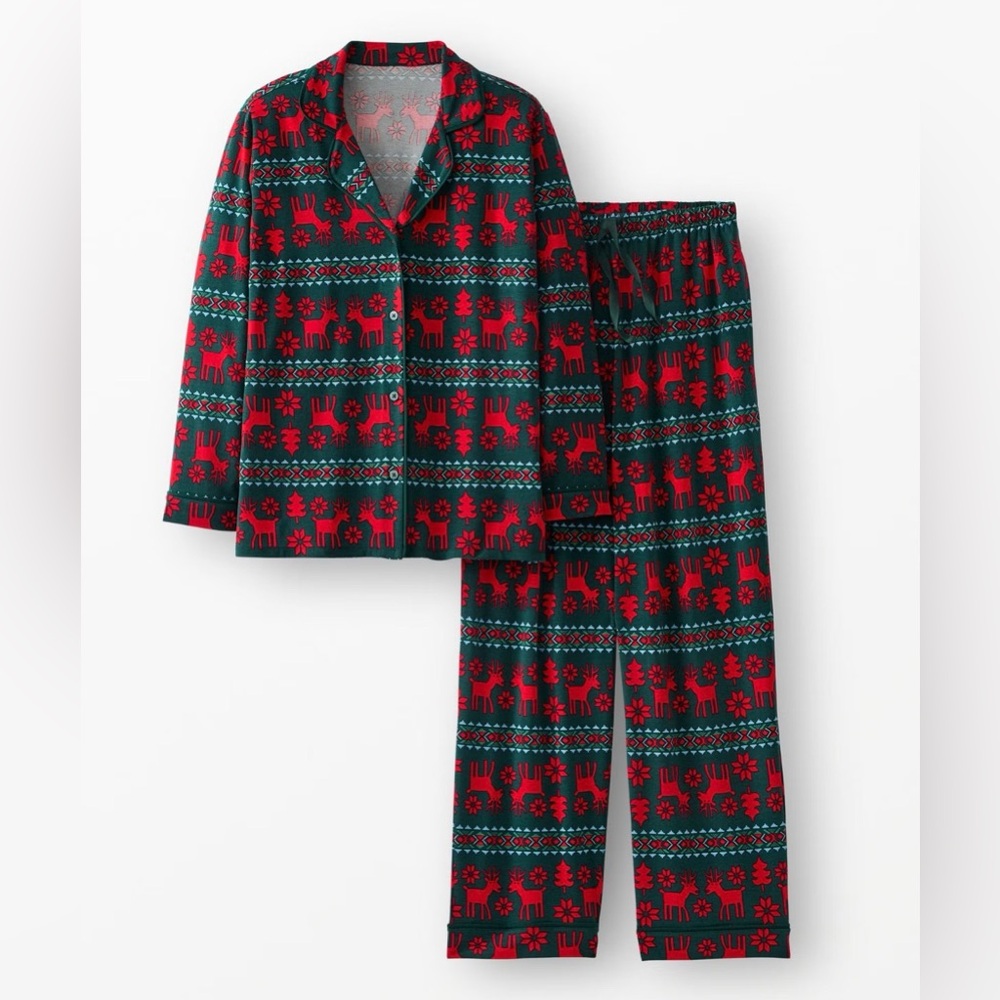 Hannah Andersson Mens Christmas pj set Dear Deer on Green